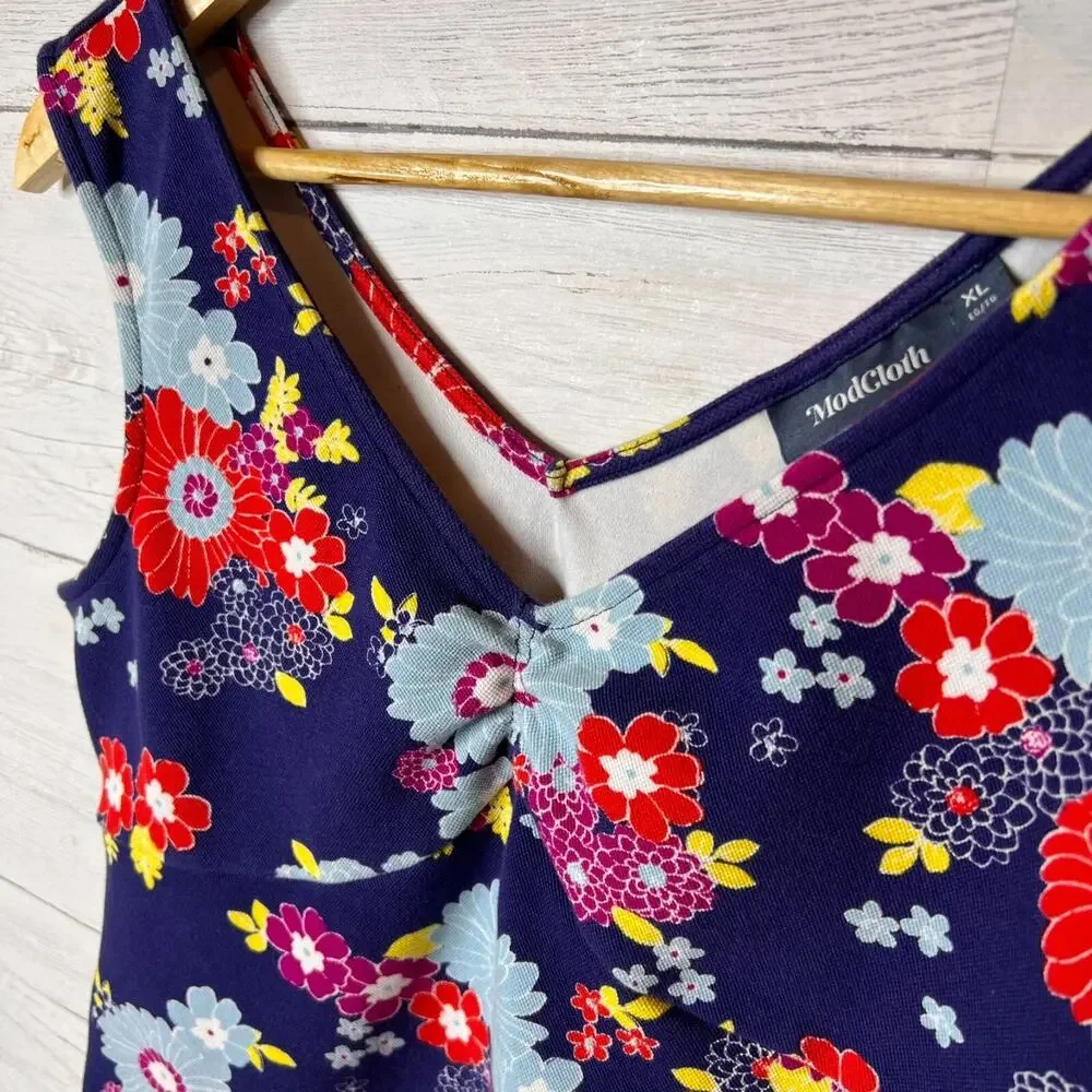 ModCloth Tank Top Womens Size XL Summer Found Stretch Floral Preppy Cotton Blend - Picture 8 of 15